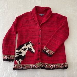 Northern Isles Red Knit Cardigan Horse Women’s Size L Equestrian Western Wear